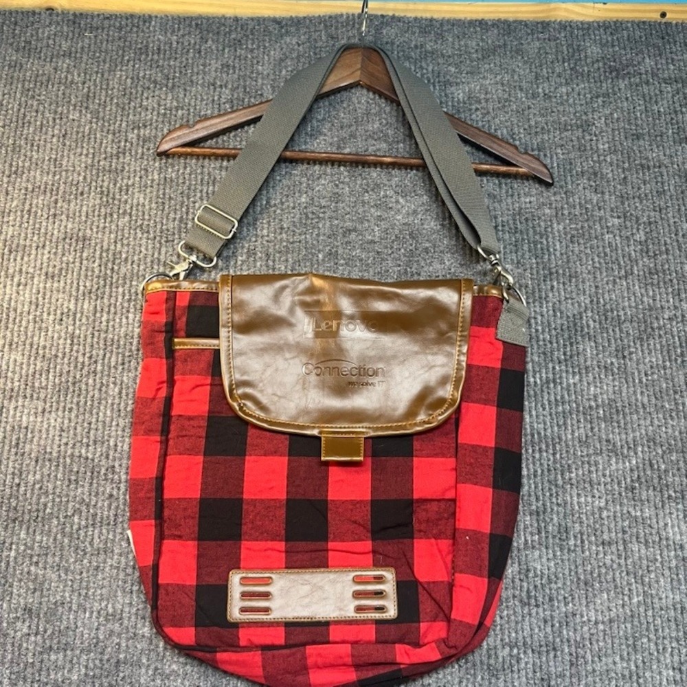 Lenovo Connection Red Black Buffalo Plaid Messenger Bag Laptop Tech CrossbodyBag